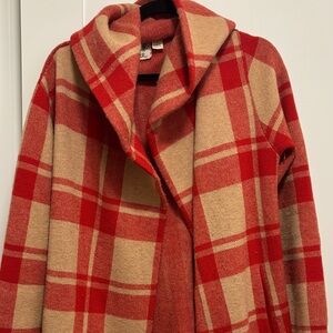 Red and Tan Plaid Hooded Coat